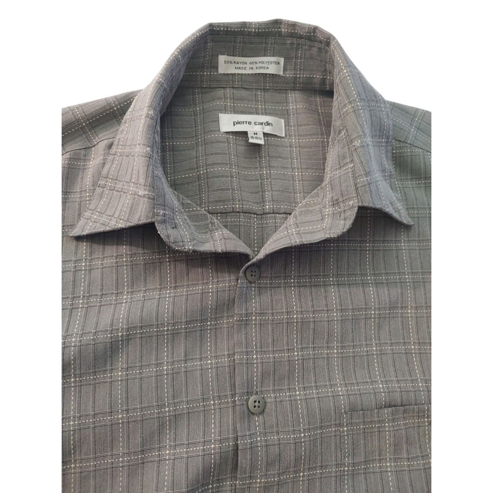 Pierre Cardin Shirt Gray Long‎ Sleeve Collared Button Down Plaid Mens Medium